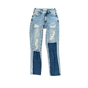 PacSun Mom Jeans Womens Size 22 Light Wash Mid Rise Straight Two Tone Blue